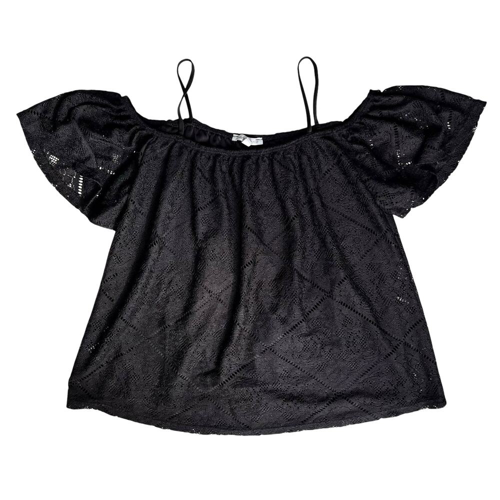 Charlotte Russe Womens Off Shoulder Top Small Black Lace Prairie Whimsygoth SEE‎